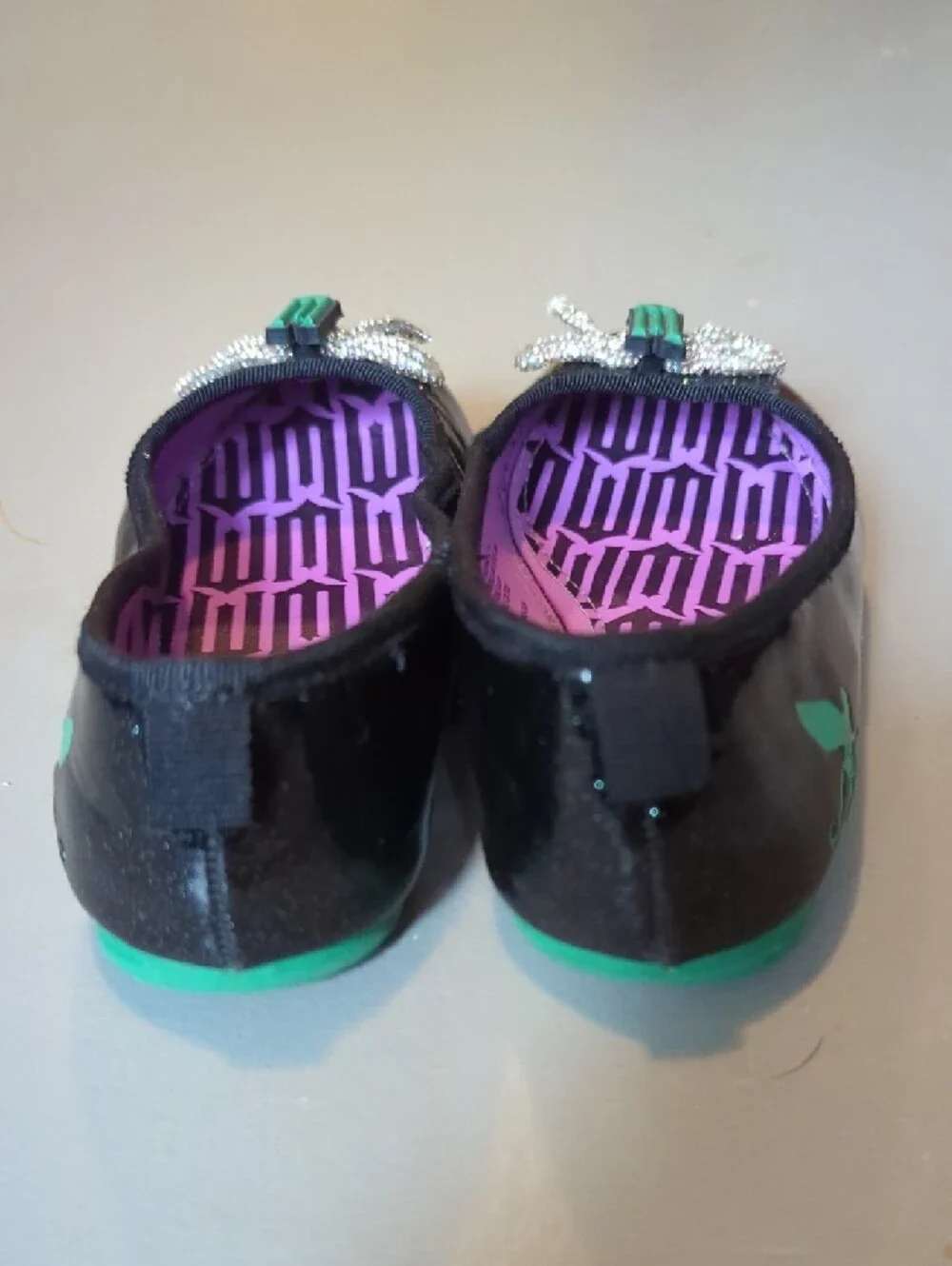Wicked Ballet Flats Black Glitter Bows size 10